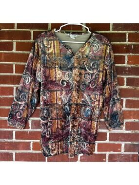 Vintage Jeri Marque Abstract Paisley Tunic Top Shoulder Pad Blouse